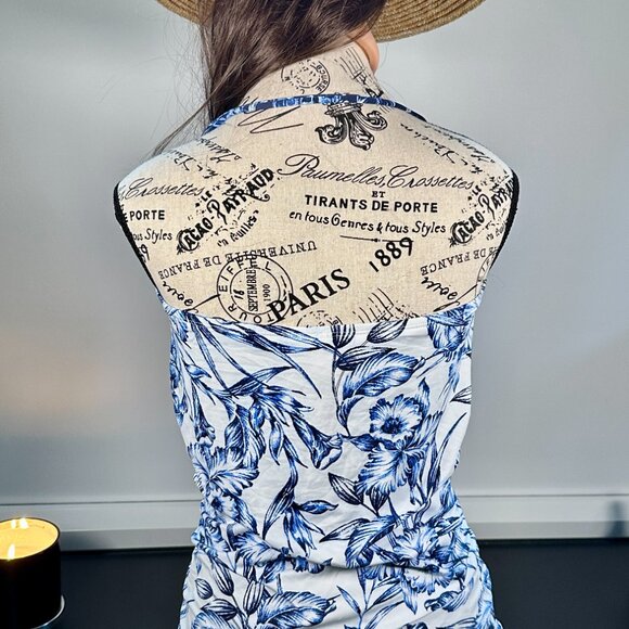 Tommy Bahama SwimSuit Top LG Ruched Floral ParisPrint Blue White Spaghetti Strap - Picture 3 of 9